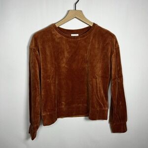 Cat & Jack Shirt Girls Sz XL Rust Orange Velvet Boat Neck Long Sleeve Blouse Top